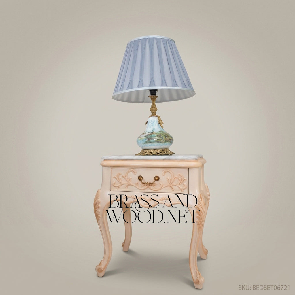 Pale Blonde Louis XV Bedroom Set with Marble Tops