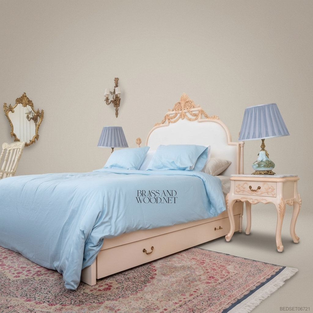 Pale Blonde Louis XV Bedroom Set with Marble Tops
