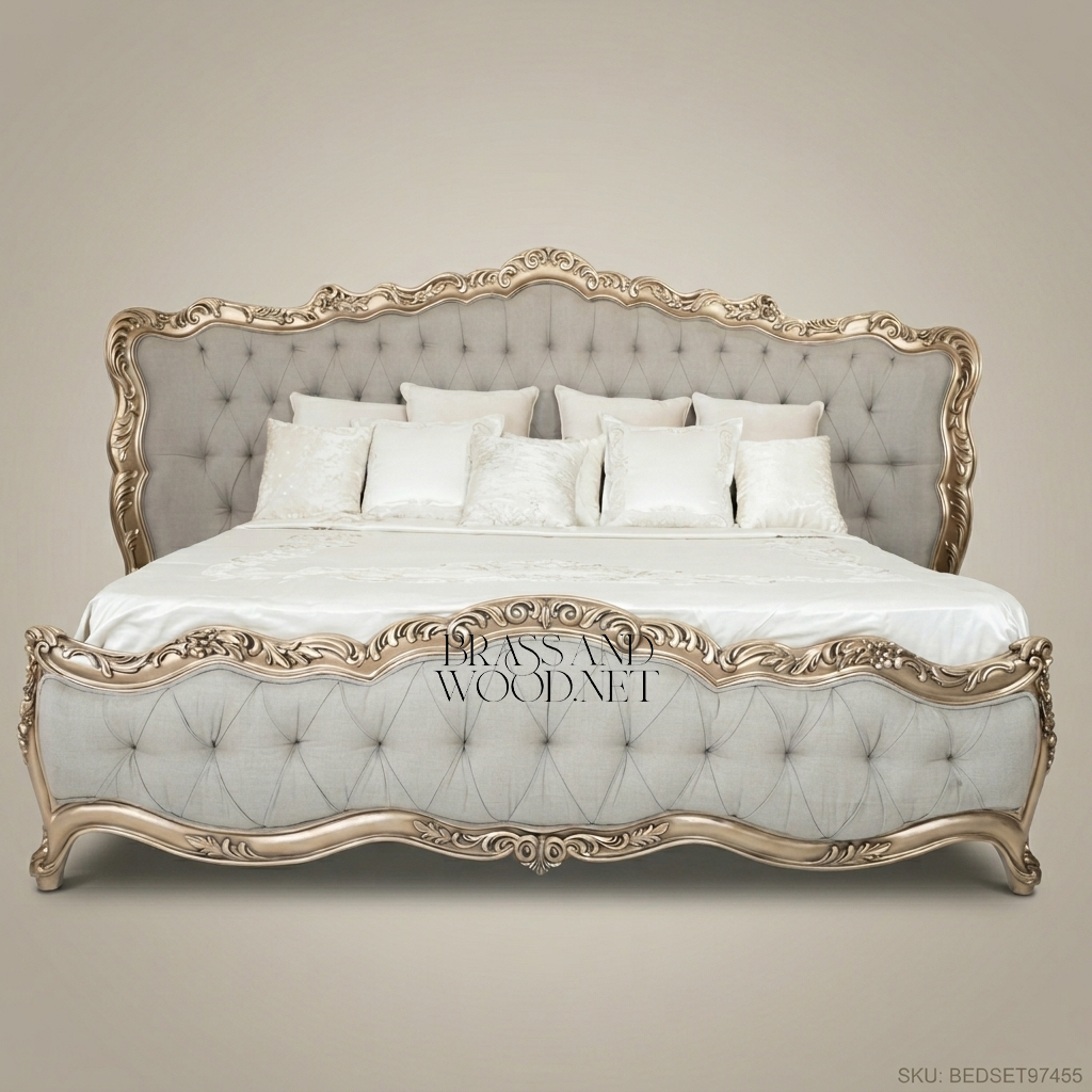 Louis XV Capitonné Bed in Antique Gold Leaf