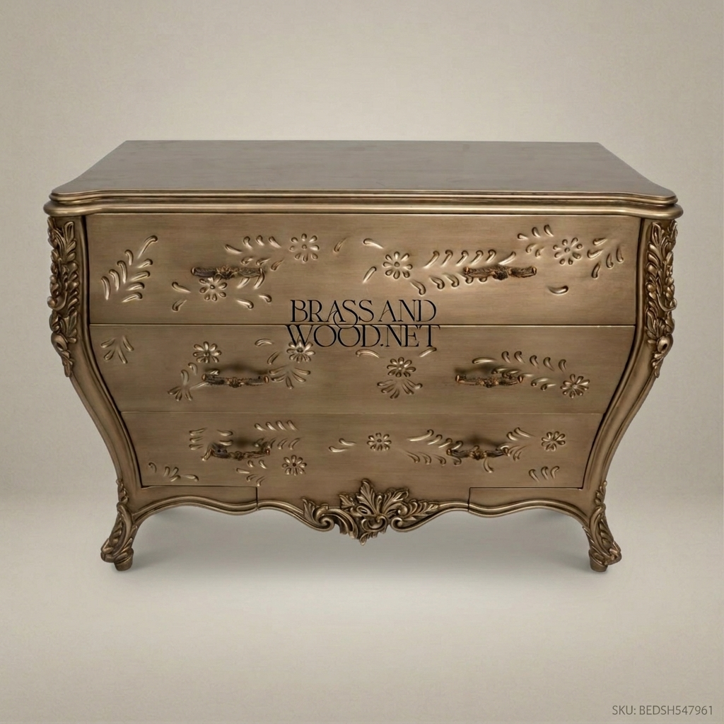 Bombé Chest of Drawers in Antique Brass Finish