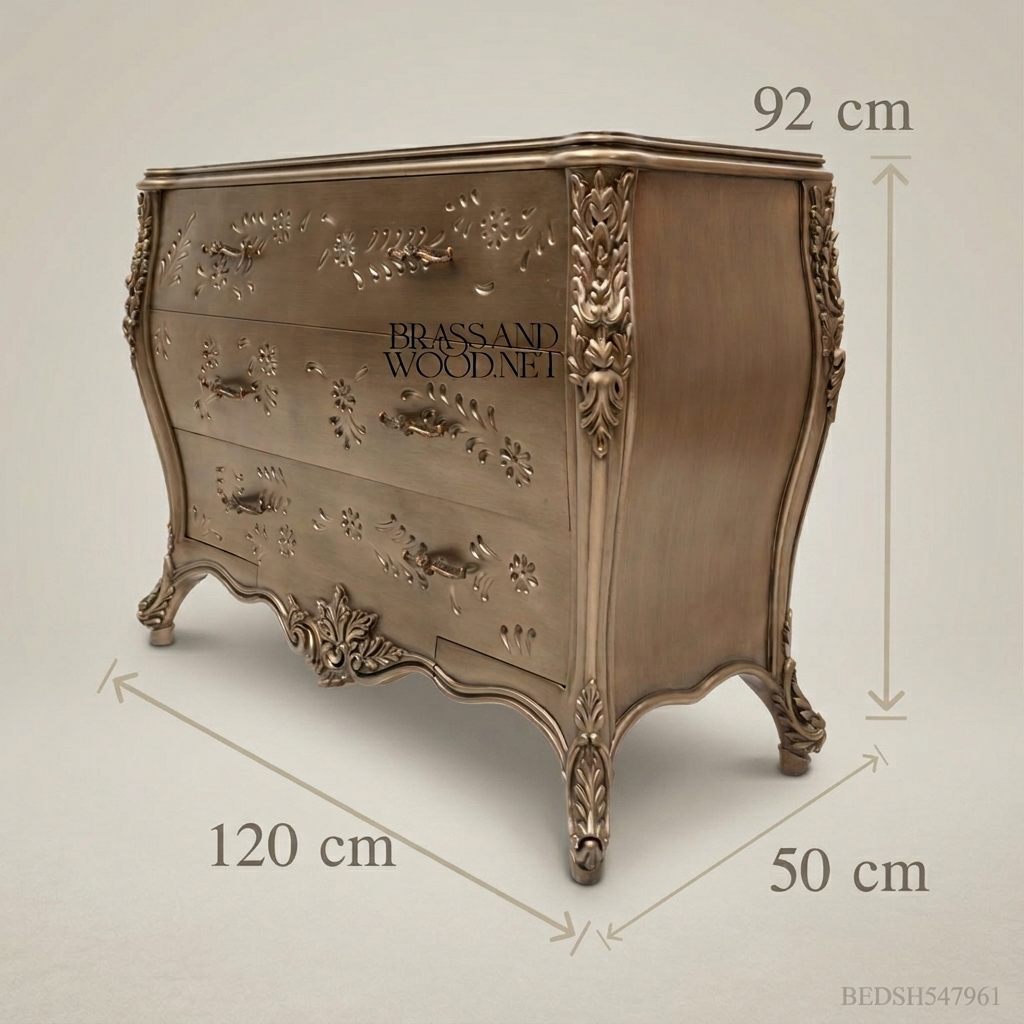 Bombé Chest of Drawers in Antique Brass Finish