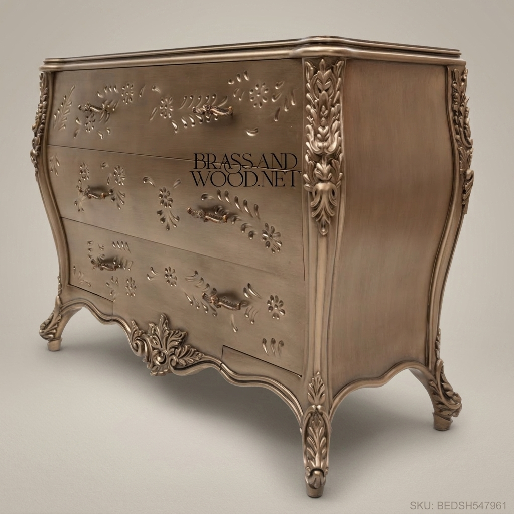 Bombé Chest of Drawers in Antique Brass Finish