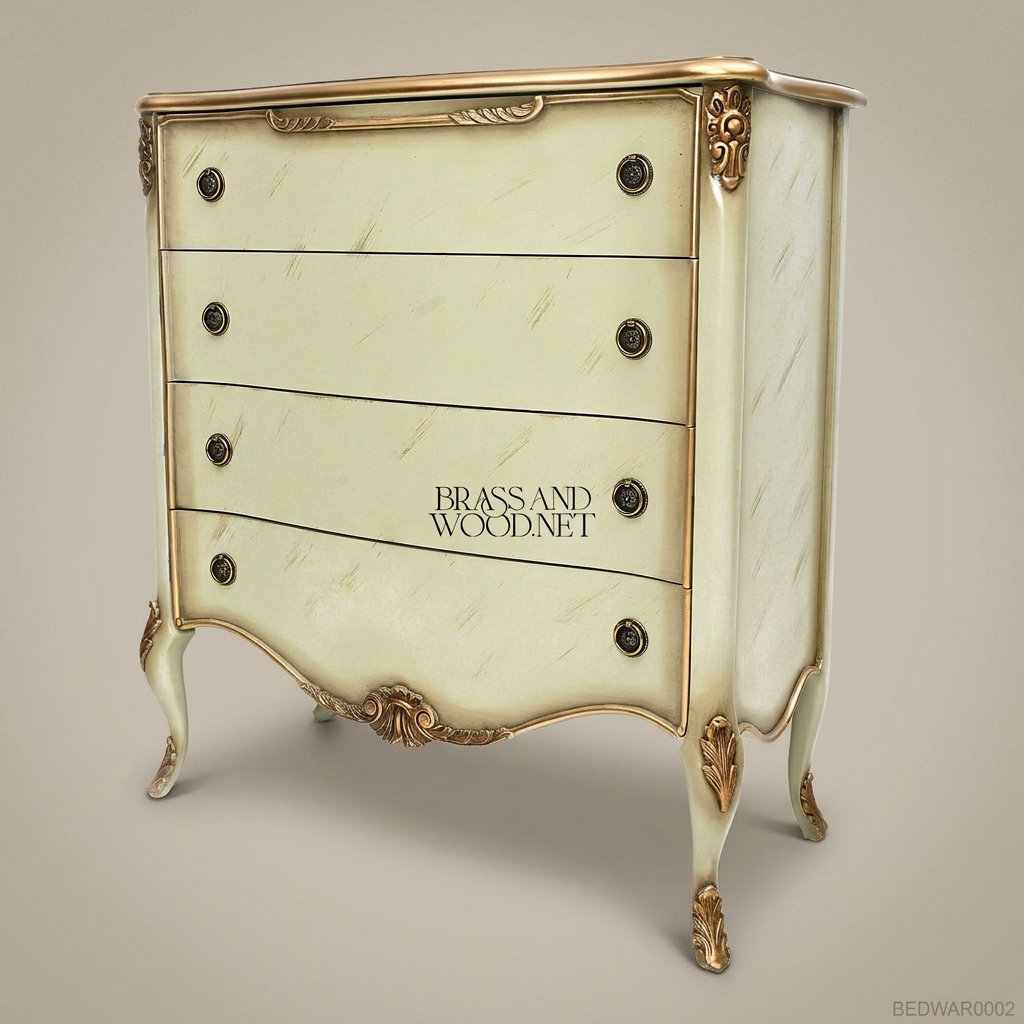 Louis XV Rococo Ivory Four-Drawer Commode with Antique Gold Cabriole Legs