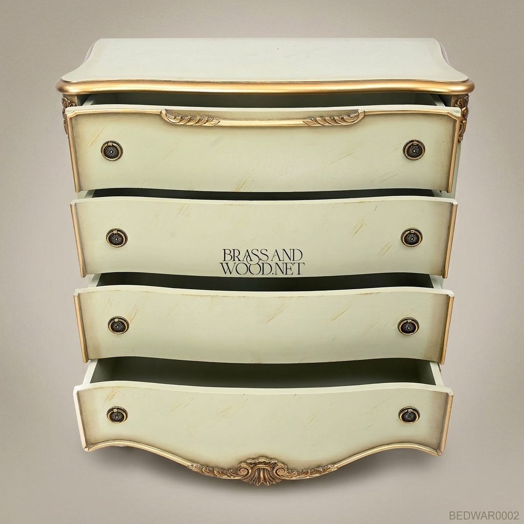 Louis XV Rococo Ivory Four-Drawer Commode with Antique Gold Cabriole Legs