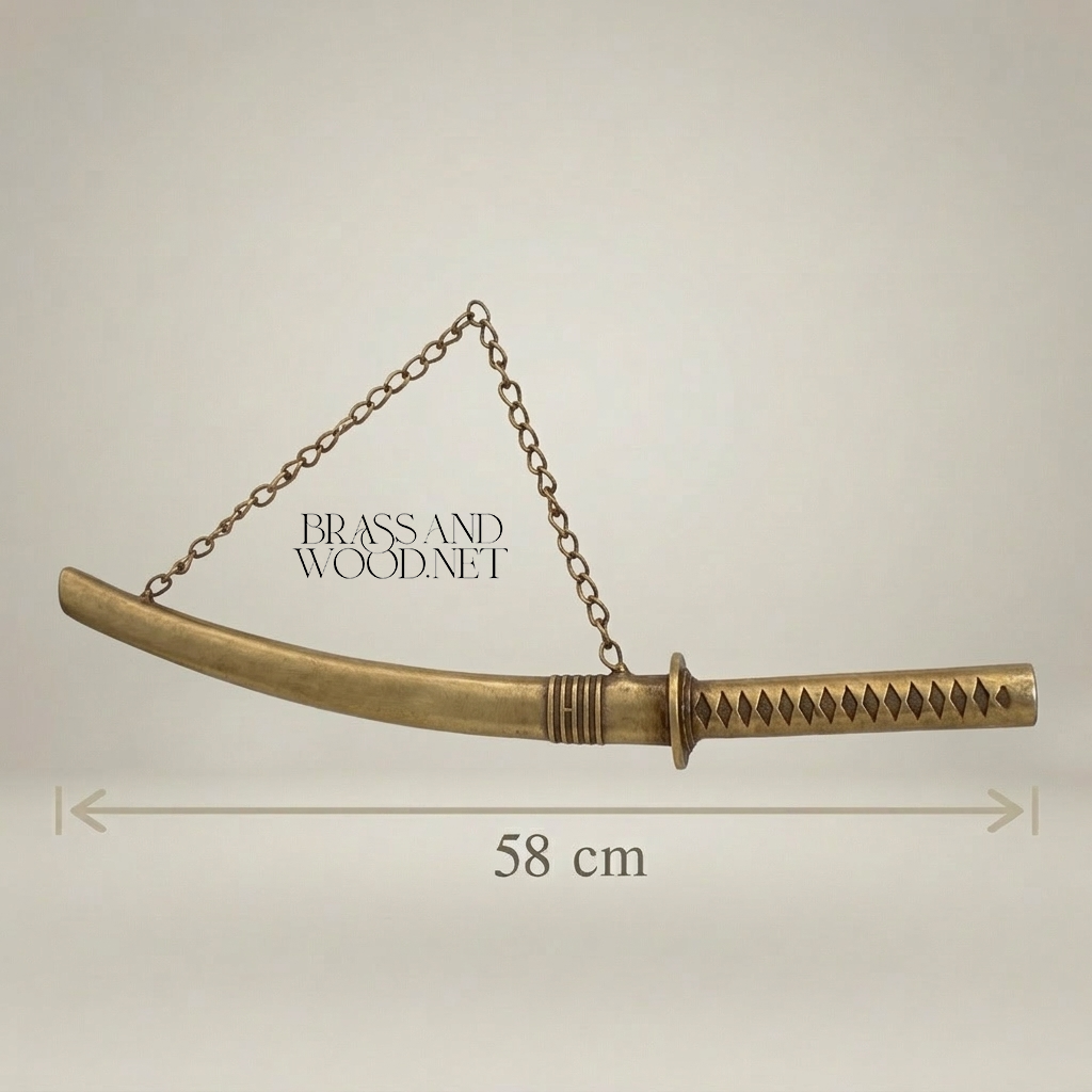 Handcrafted Brass Katana Sword Decorative Sculpture with Chain