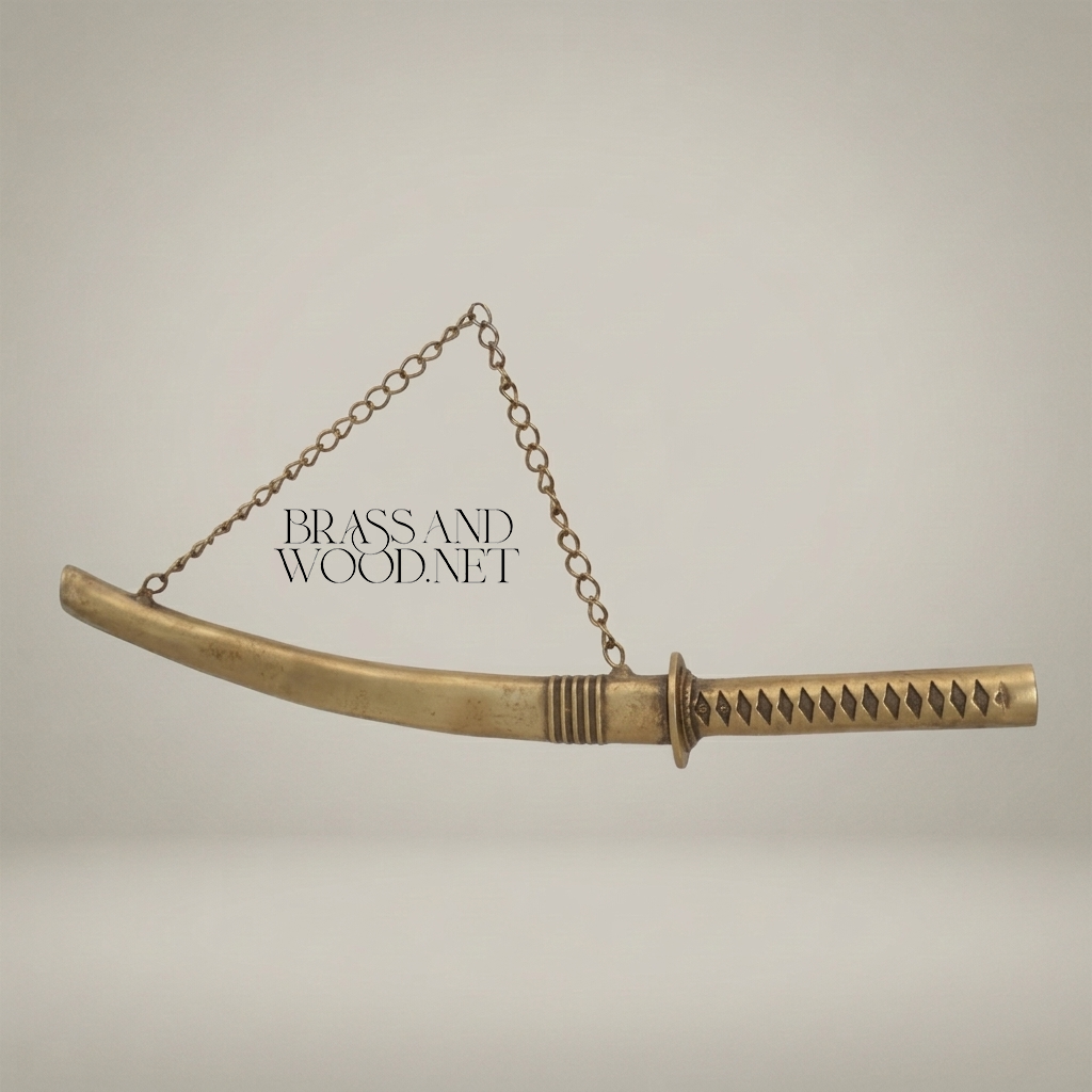 Handcrafted Brass Katana Sword Decorative Sculpture with Chain