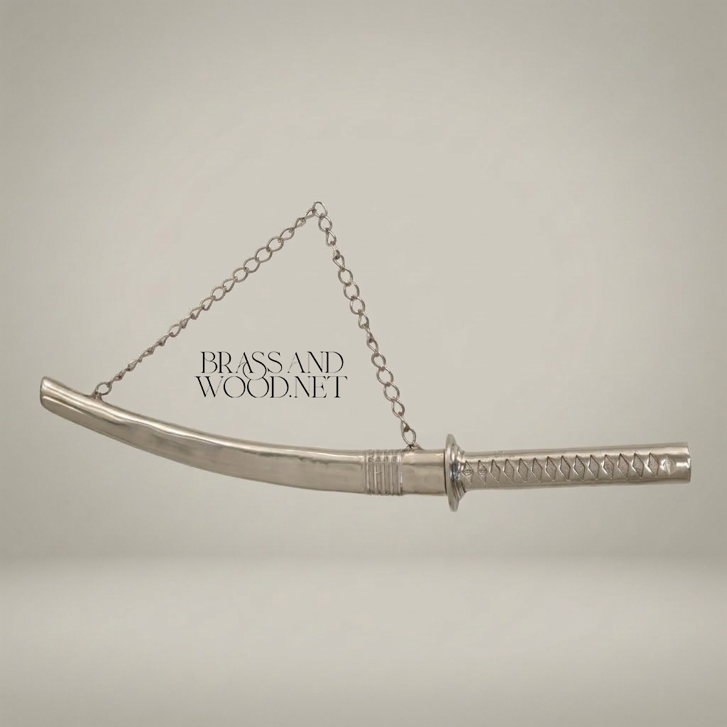 Handcrafted Brass Katana Sword Decorative Sculpture with Chain