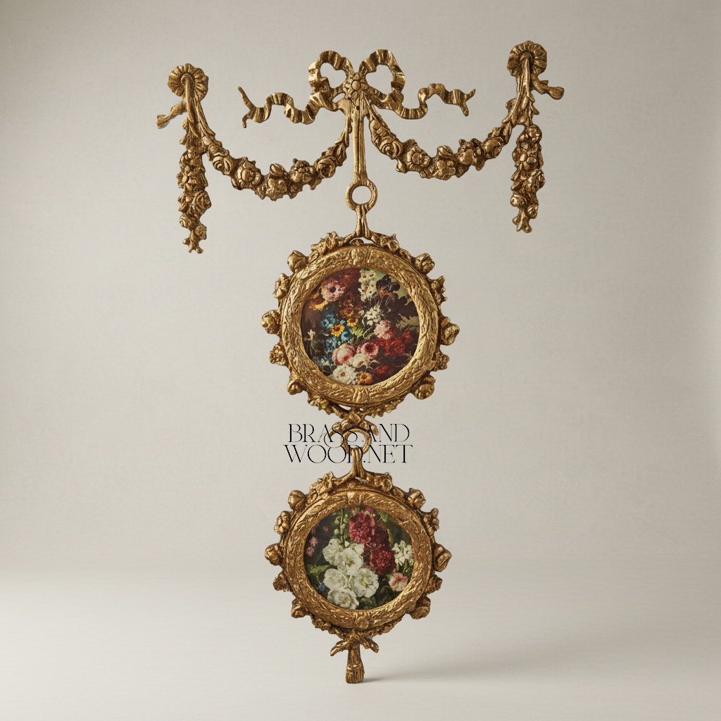 Rococo Double Medallion Hanging Wall Décor with Floral Prints & Bow Garland