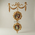Rococo Double Medallion Hanging Wall Décor with Floral Prints & Bow Garland