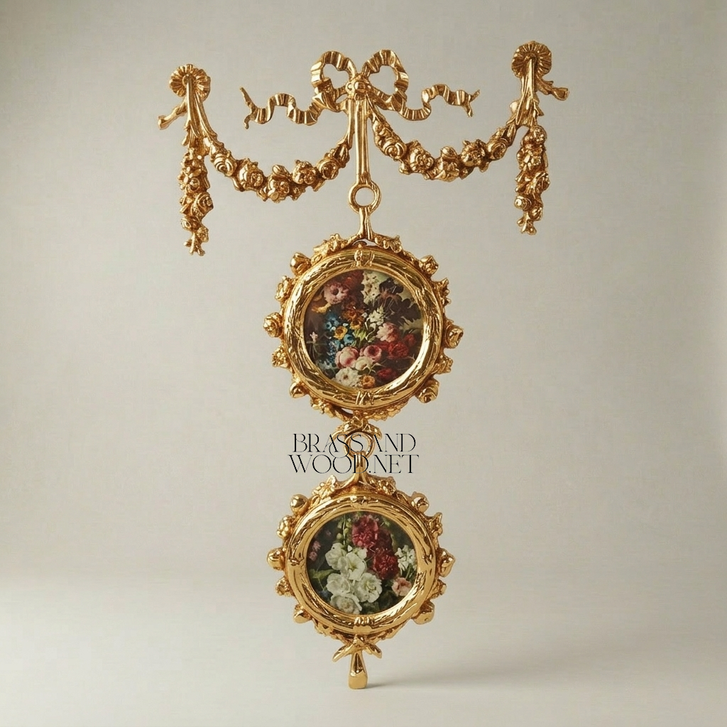 Rococo Double Medallion Hanging Wall Décor with Floral Prints & Bow Garland
