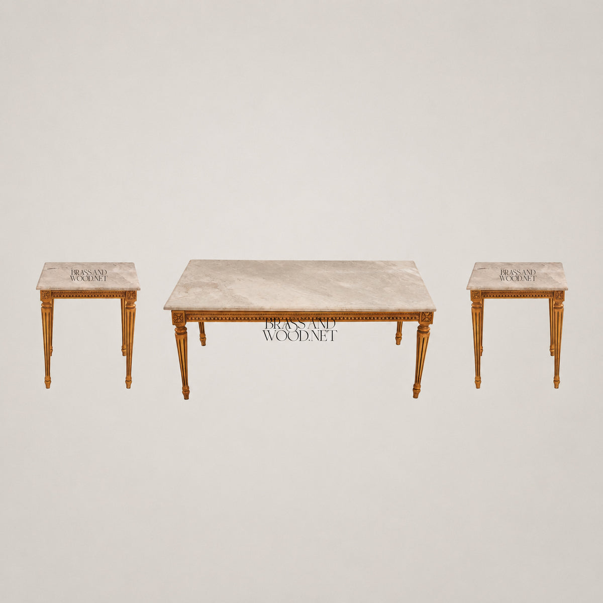 Louis XVI Gold Leaf & Marble Coffee and Corner Table Set