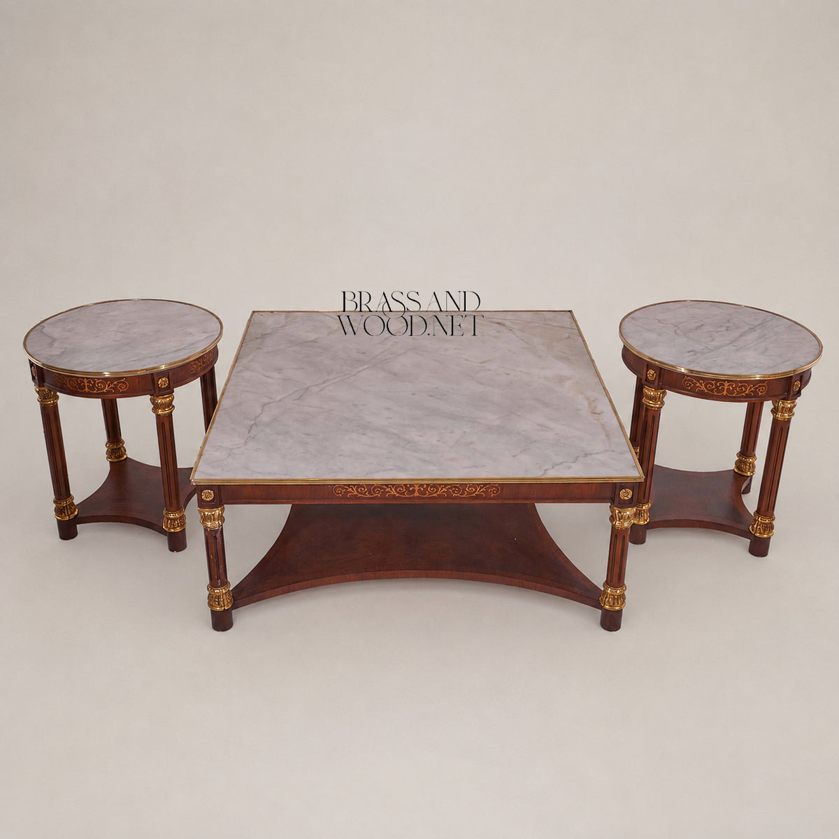Empire Marble & Gilt Bronze Table Set of 3