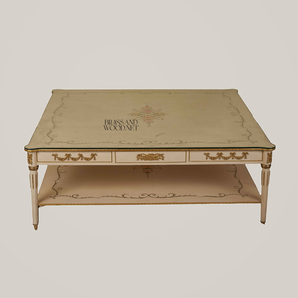 Louis XVI Off-White Panther Pattern Table Set