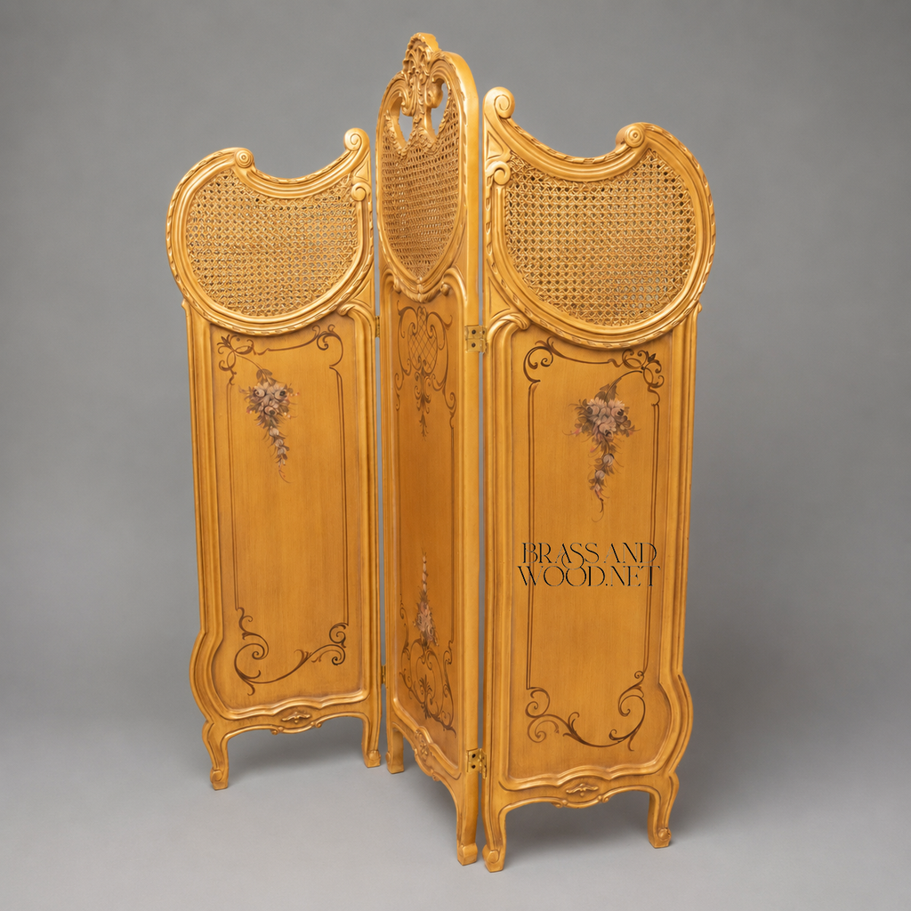 Gold Canné Wooden Folding Screen