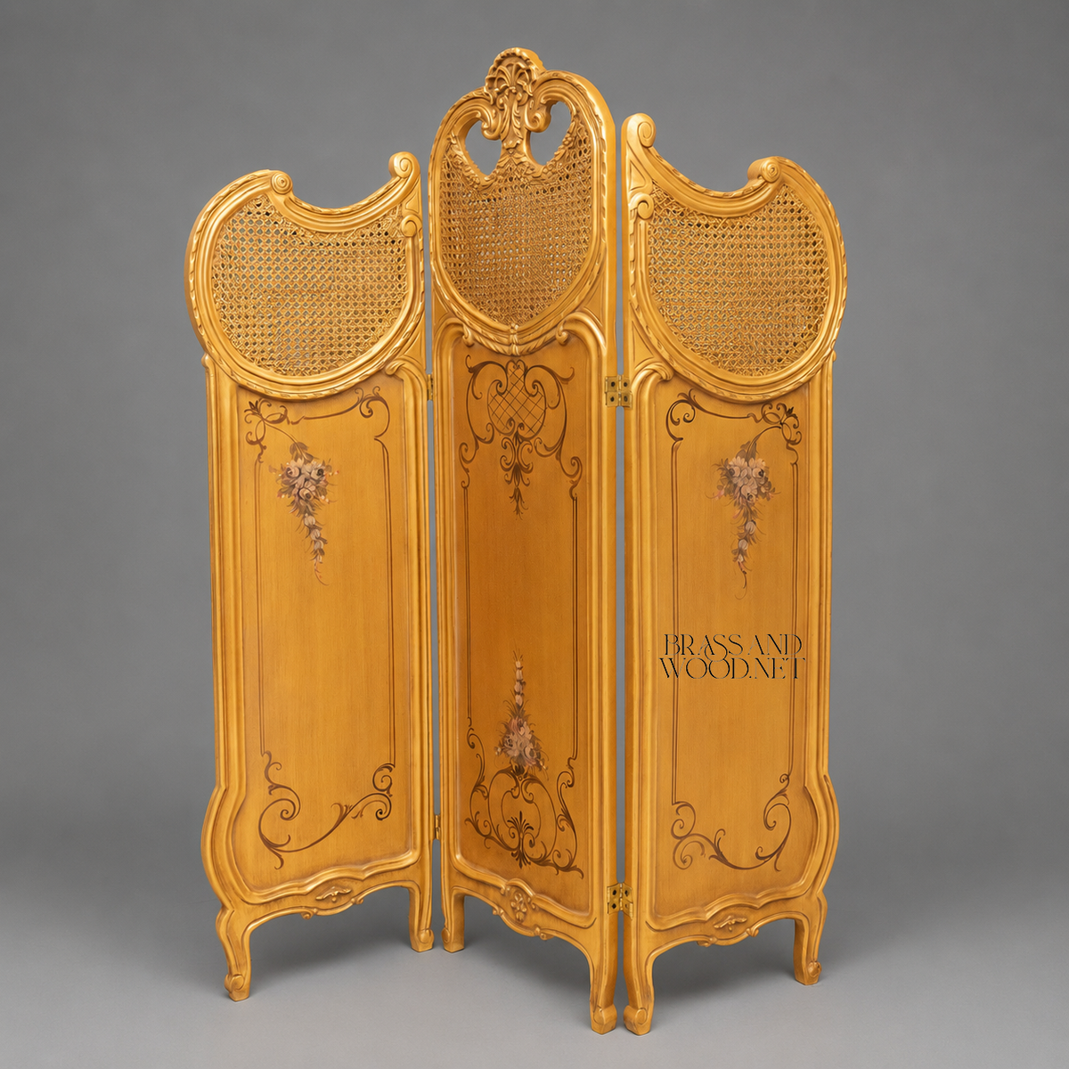 Gold Canné Wooden Folding Screen