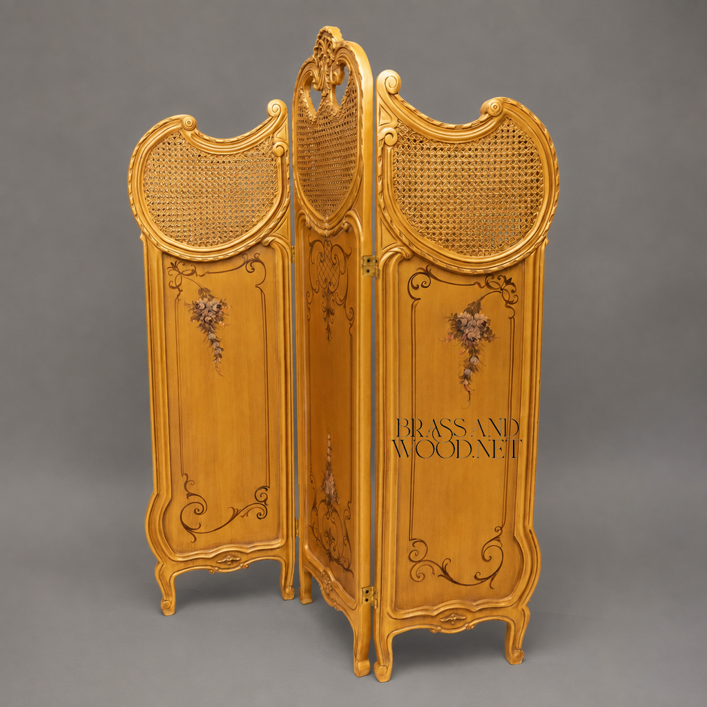 Gold Canné Wooden Folding Screen