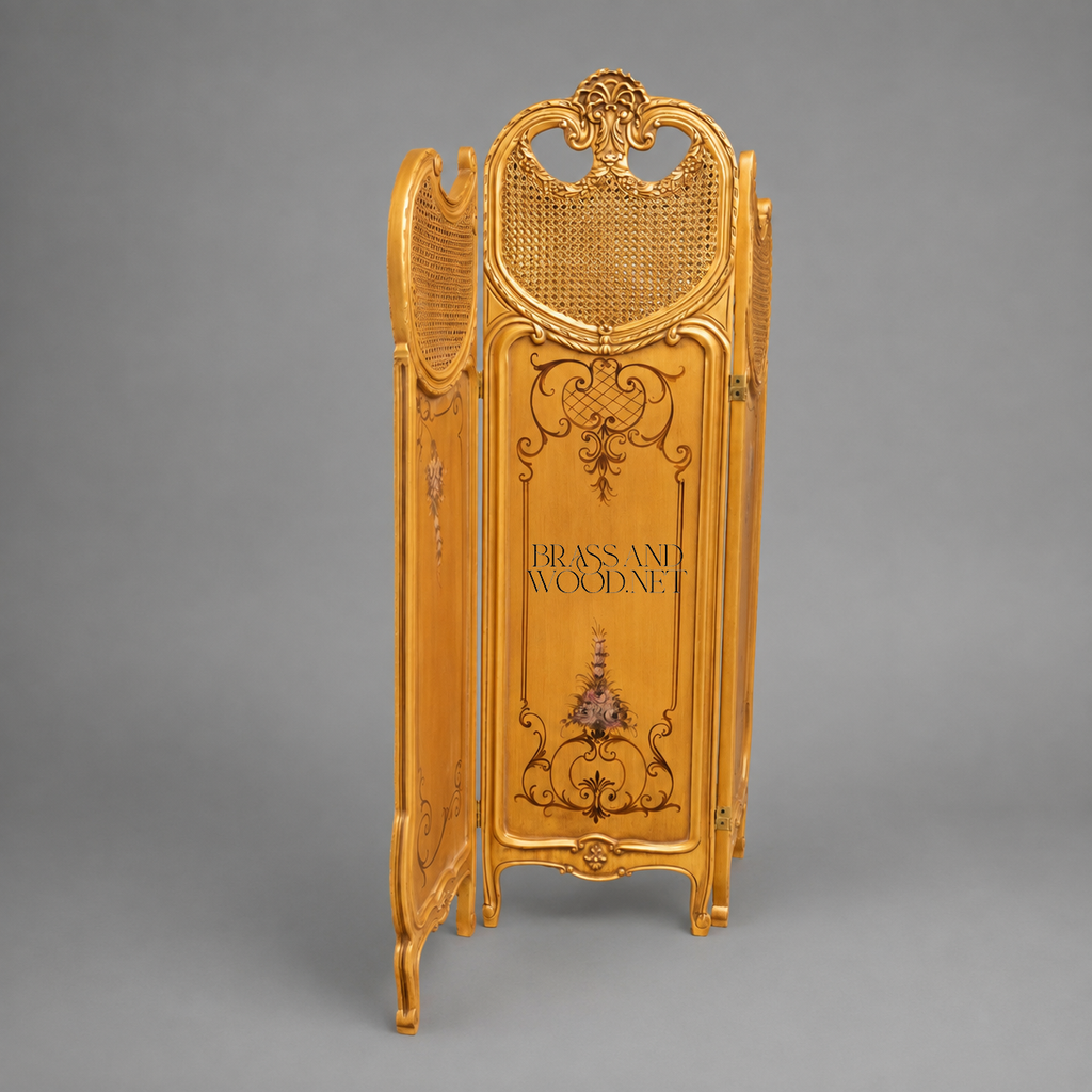 Gold Canné Wooden Folding Screen