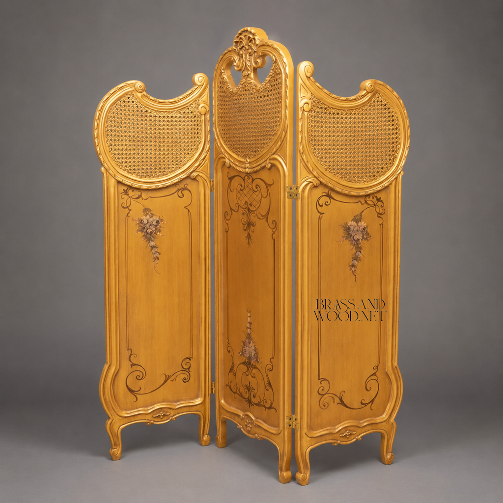Gold Canné Wooden Folding Screen