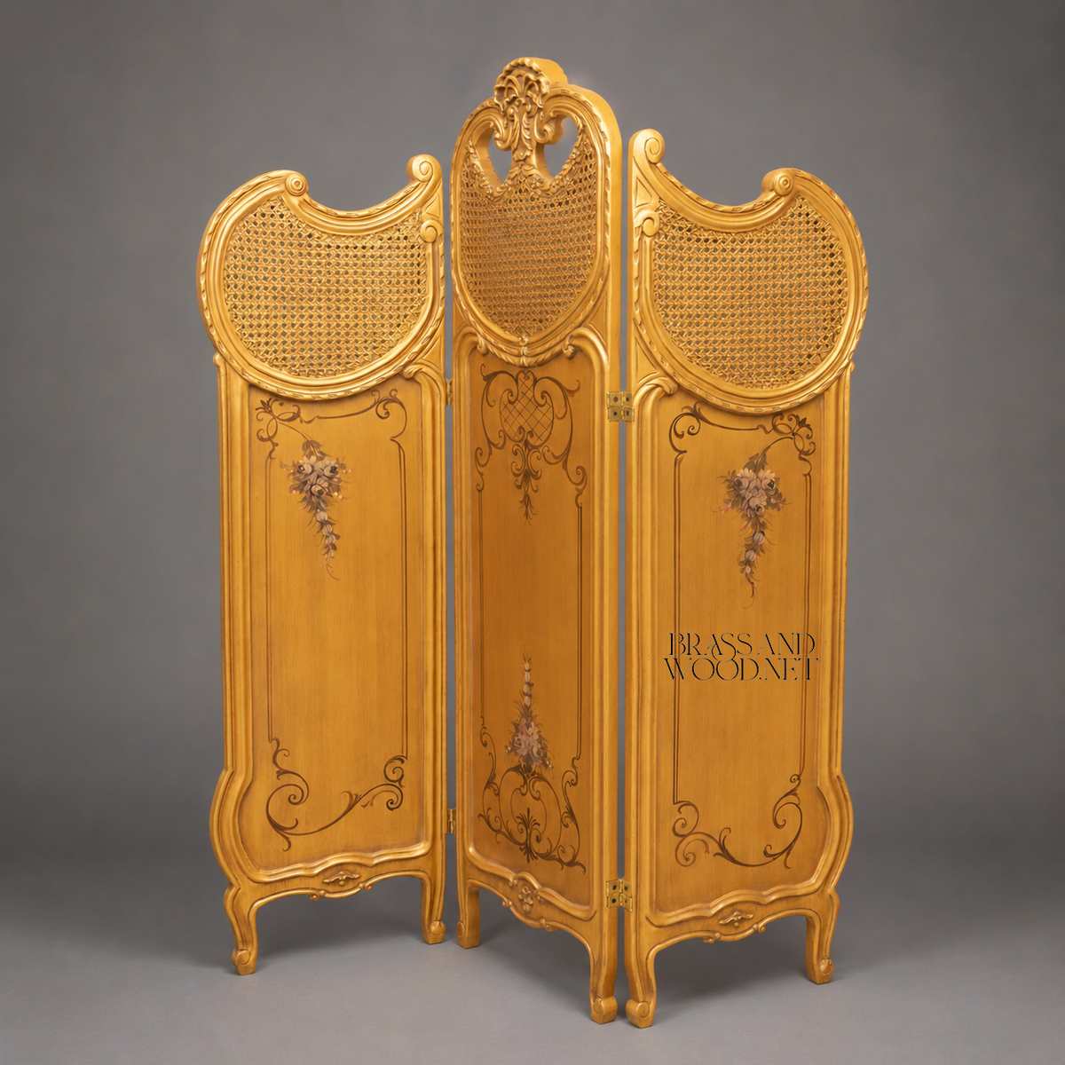 Gold Canné Wooden Folding Screen