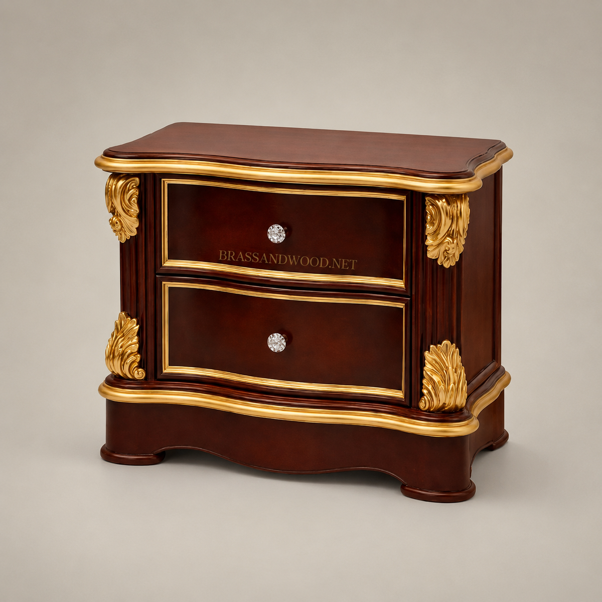 Napoleon III Rococo Revival Mahogany Nightstand with Gilt Acanthus Corner Mounts