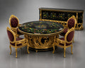 Rococo Floral Lacquered Dining Set with Gilt Carved Buffet