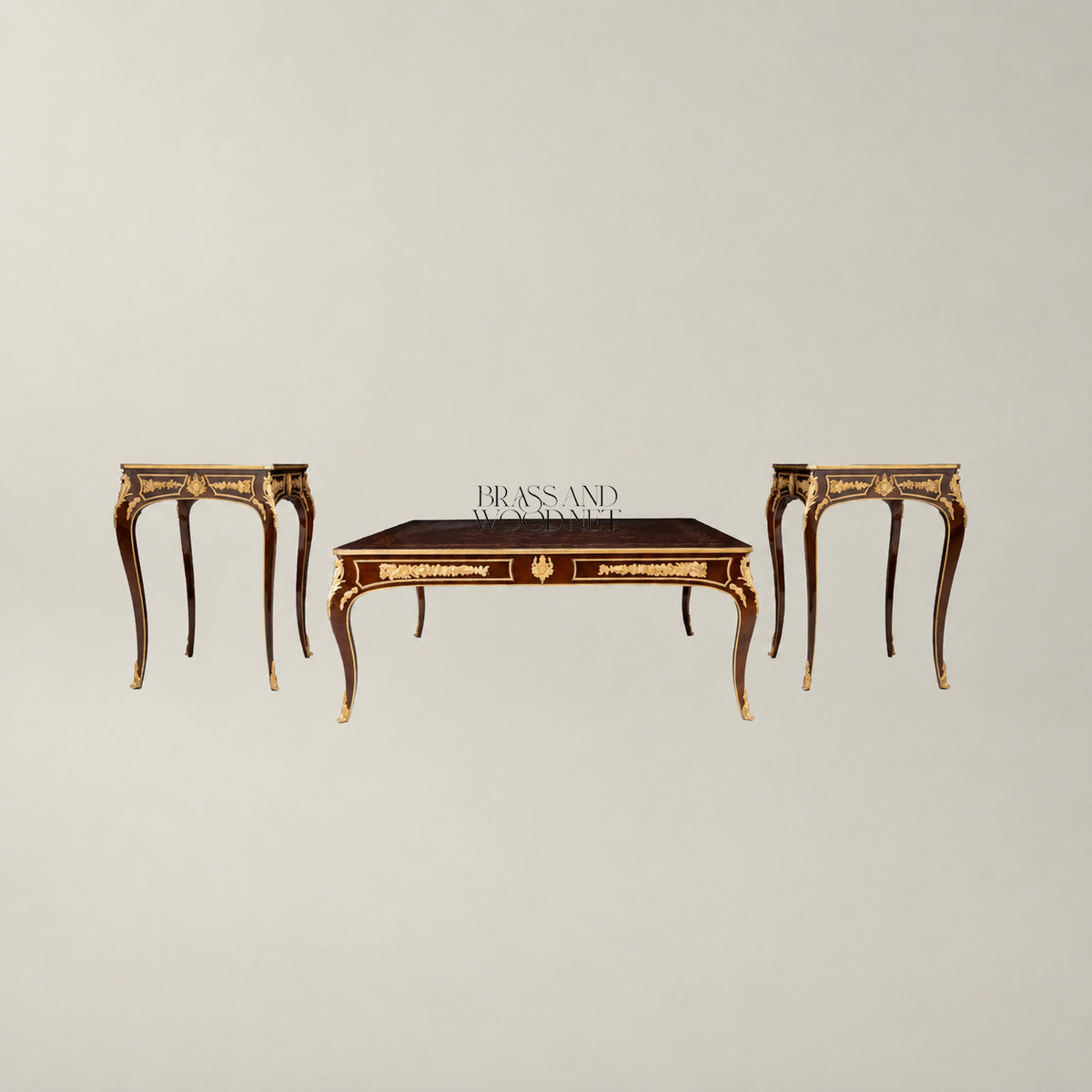 Square-Top Marquetry Coffee & Corner Table Set