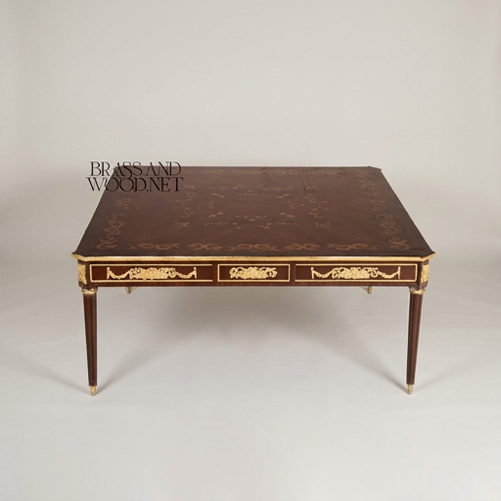 Brass-Inlaid Wood Coffee & Corner Table Set