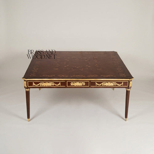 Brass-Inlaid Wood Coffee & Corner Table Set