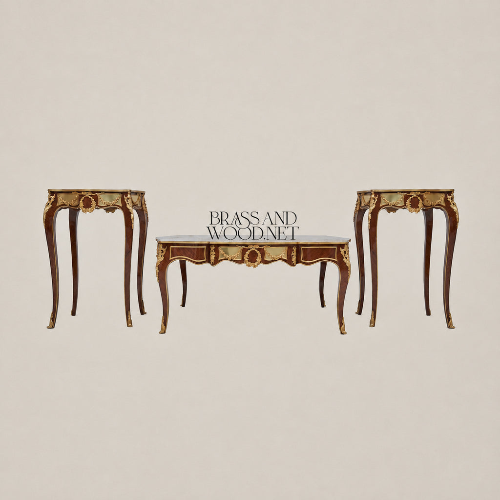 Louis XV Marble & Marquetry Table Set of 3