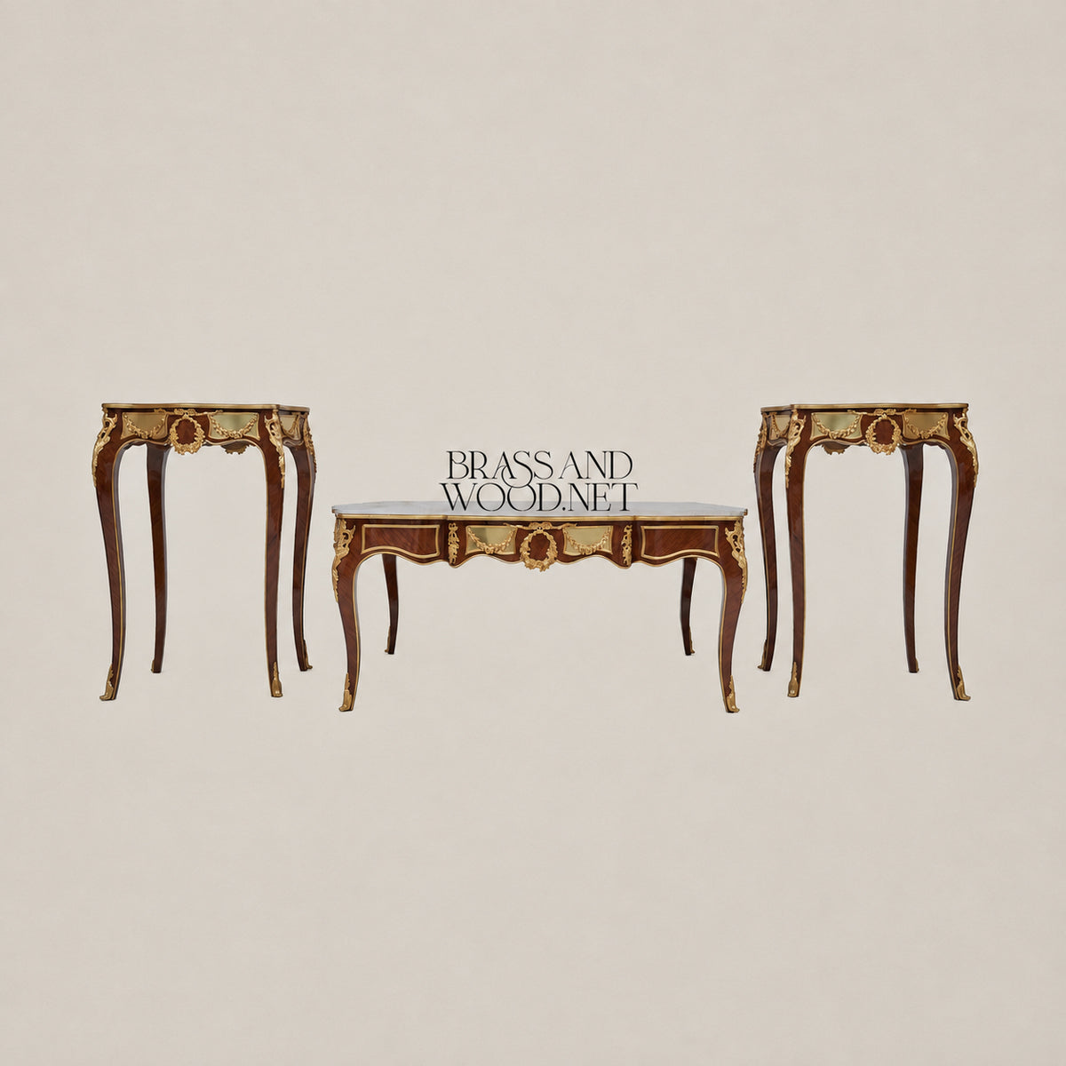 Louis XV Marble & Marquetry Table Set of 3