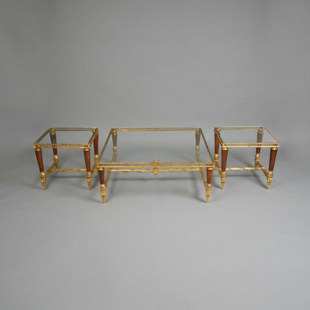 Glass-Top Brass Coffee & Corner Table Set