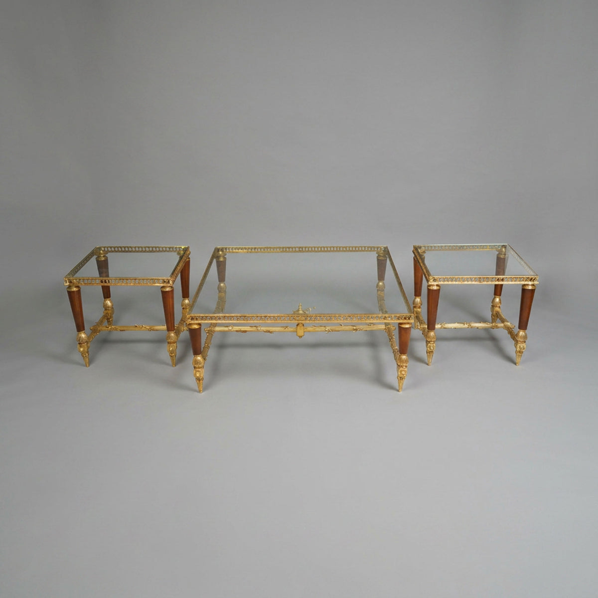 Glass-Top Brass Coffee & Corner Table Set
