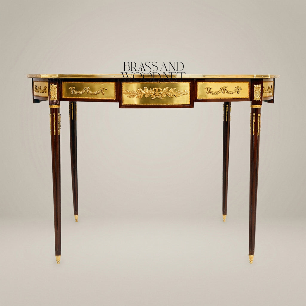 Louis XVI Gilt Bronze & Marquetry Medallion Table Set