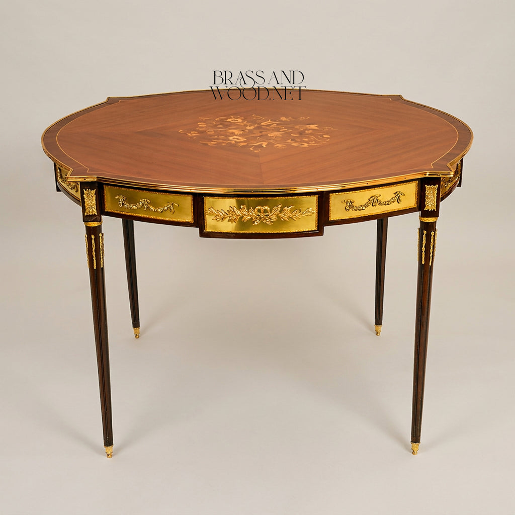 Louis XVI Gilt Bronze & Marquetry Medallion Table Set