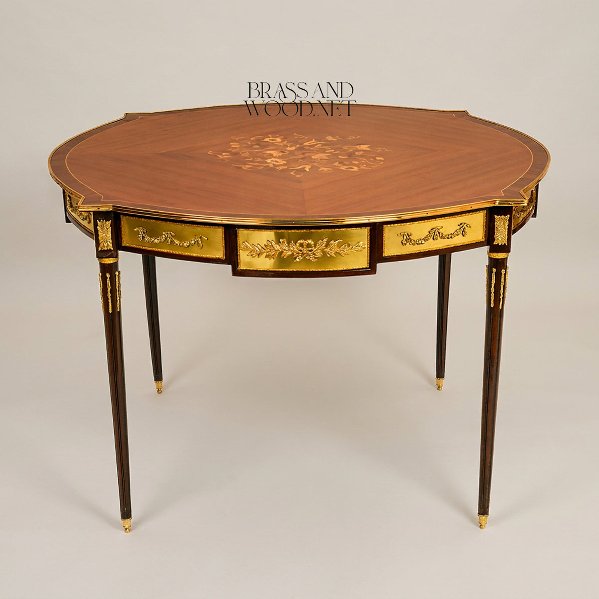 Louis XVI Gilt Bronze & Marquetry Medallion Table Set
