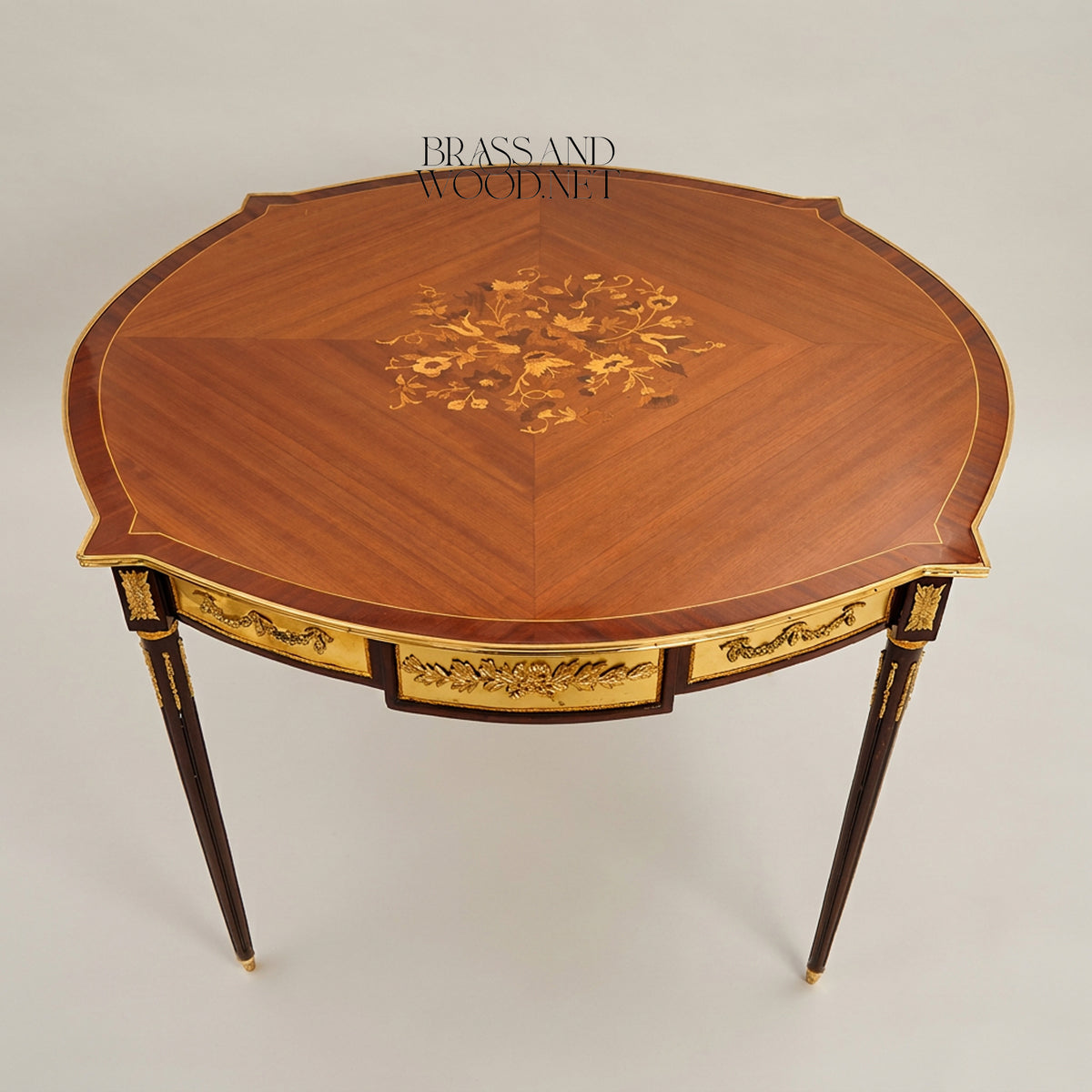 Louis XVI Gilt Bronze & Marquetry Medallion Table Set
