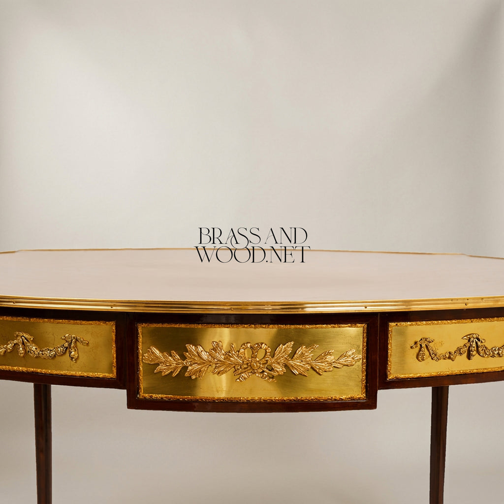 Louis XVI Gilt Bronze & Marquetry Medallion Table Set