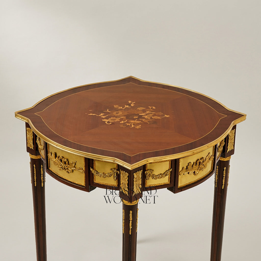 Louis XVI Gilt Bronze & Marquetry Medallion Table Set