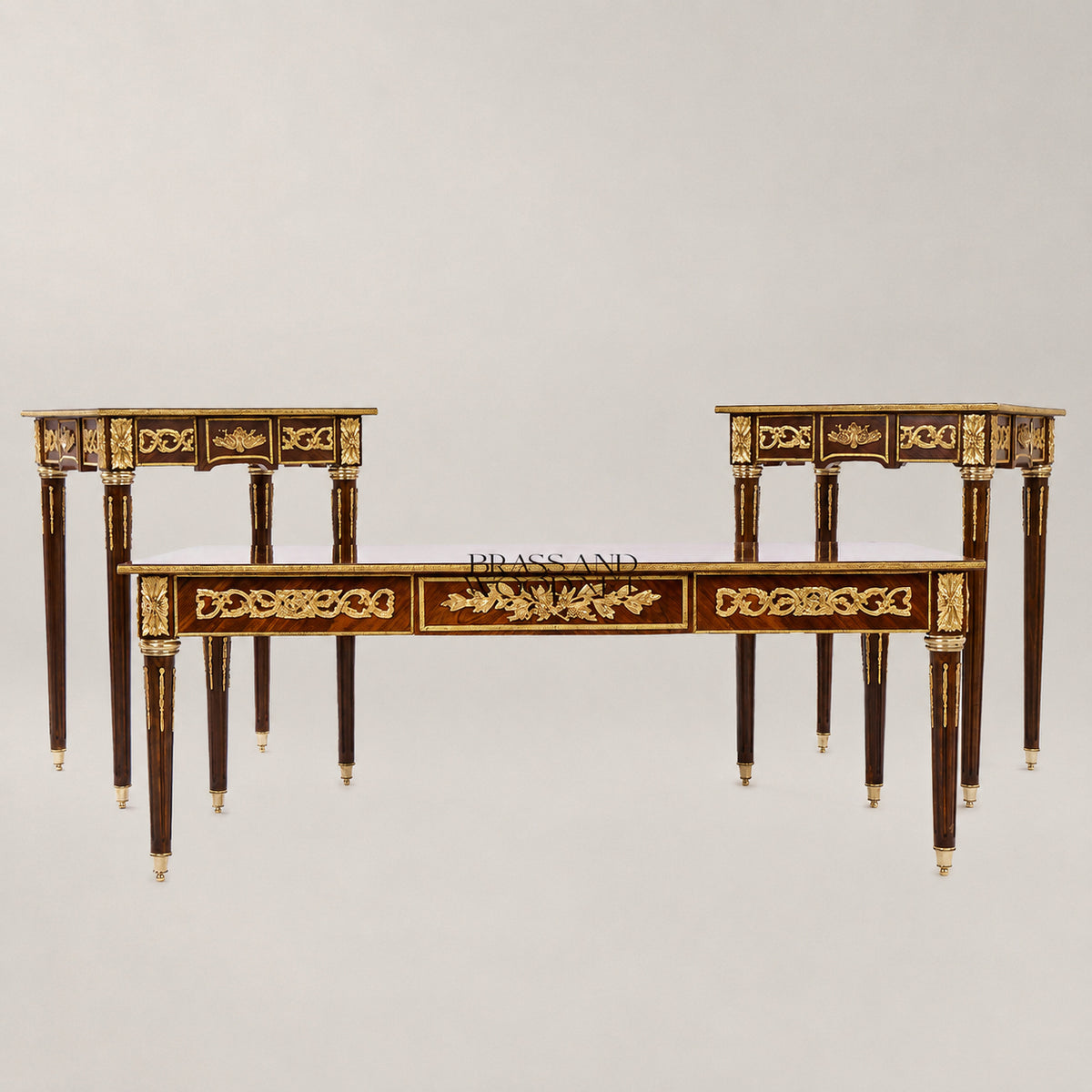 Louis XVI Diamond Parquetry & Ormolu Tea Table Set