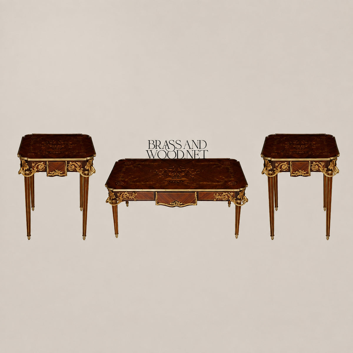 Louis XV Rosewood & Satinwood Marquetry Table Set