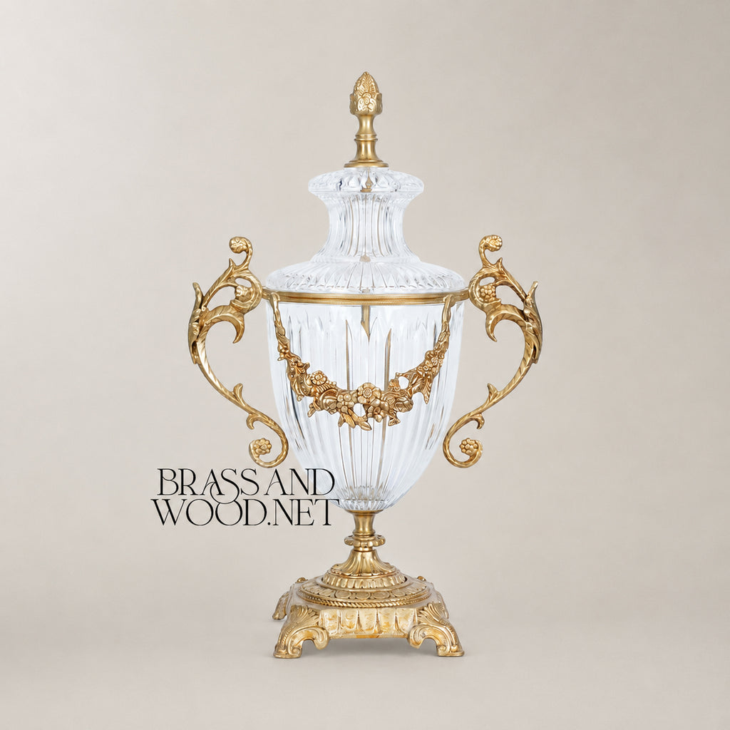 Mostafa Classic Crystal Goblet Vase - Medium - Antique Brass