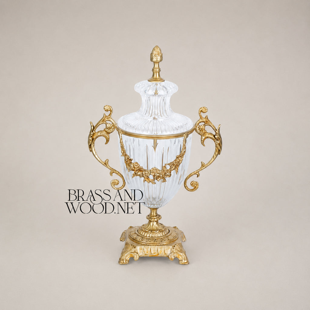 Mostafa Classic Crystal Goblet Vase - Medium - Antique Brass