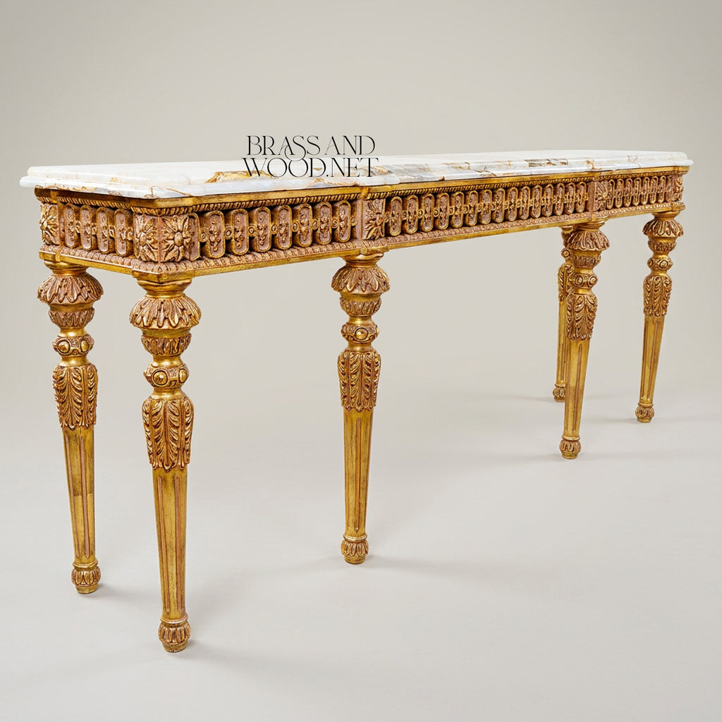 Spanish Classic Gilt Wood Console 210 cm - Marble Top