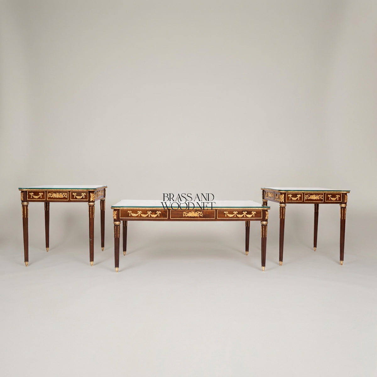 Neoclassical Apple Veneer & Marquetry Table Set