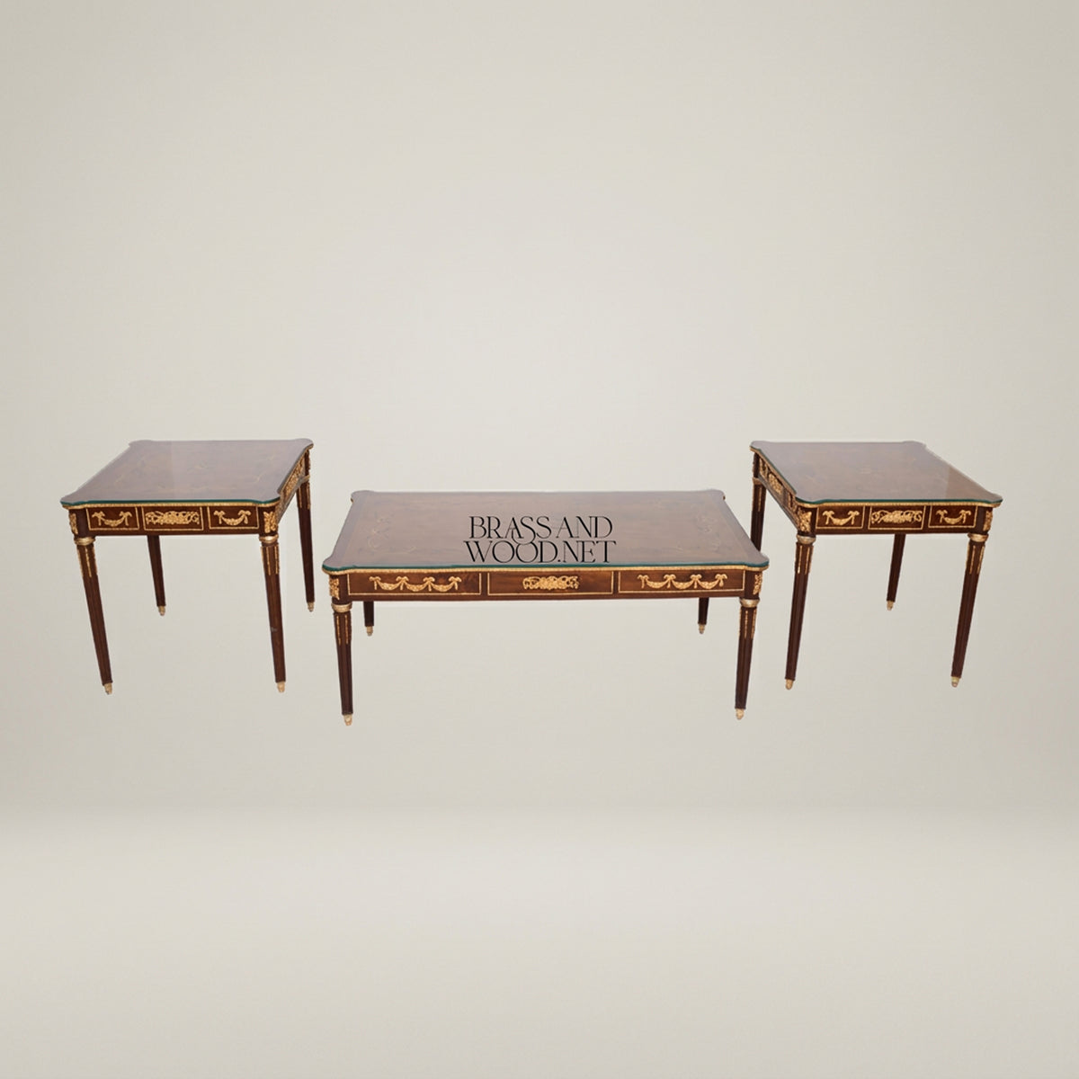 Neoclassical Apple Veneer & Marquetry Table Set