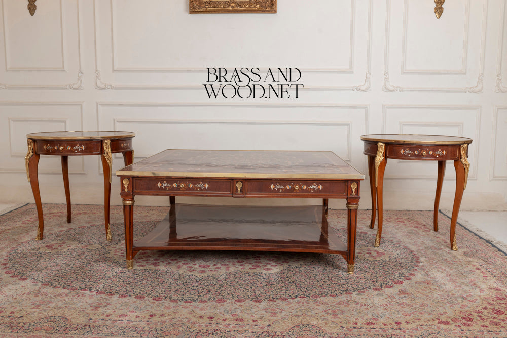 Louis XVI Mother-of-Pearl & Marquetry Table Set
