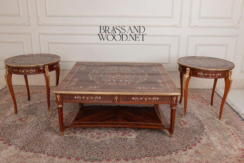 Louis XVI Mother-of-Pearl & Marquetry Table Set