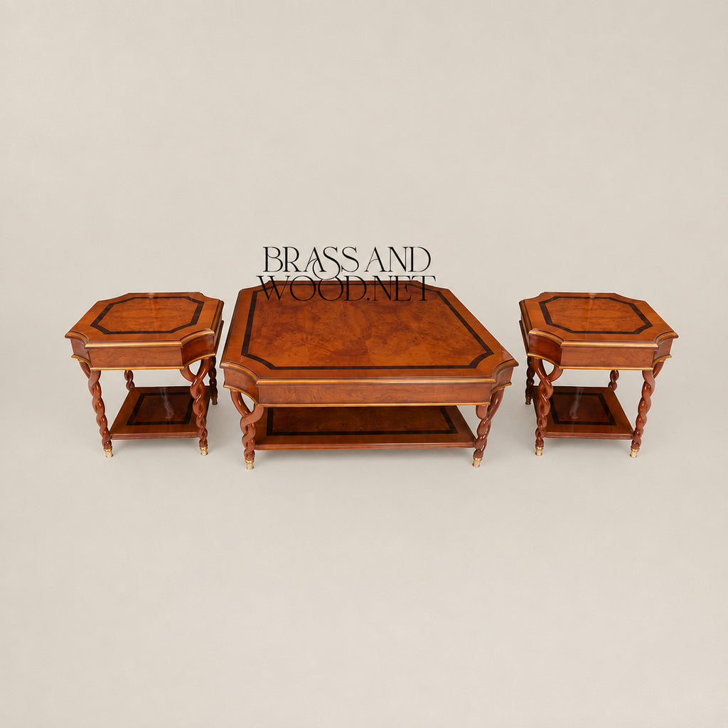 Empire Burl Walnut Barley-Twist Table Set