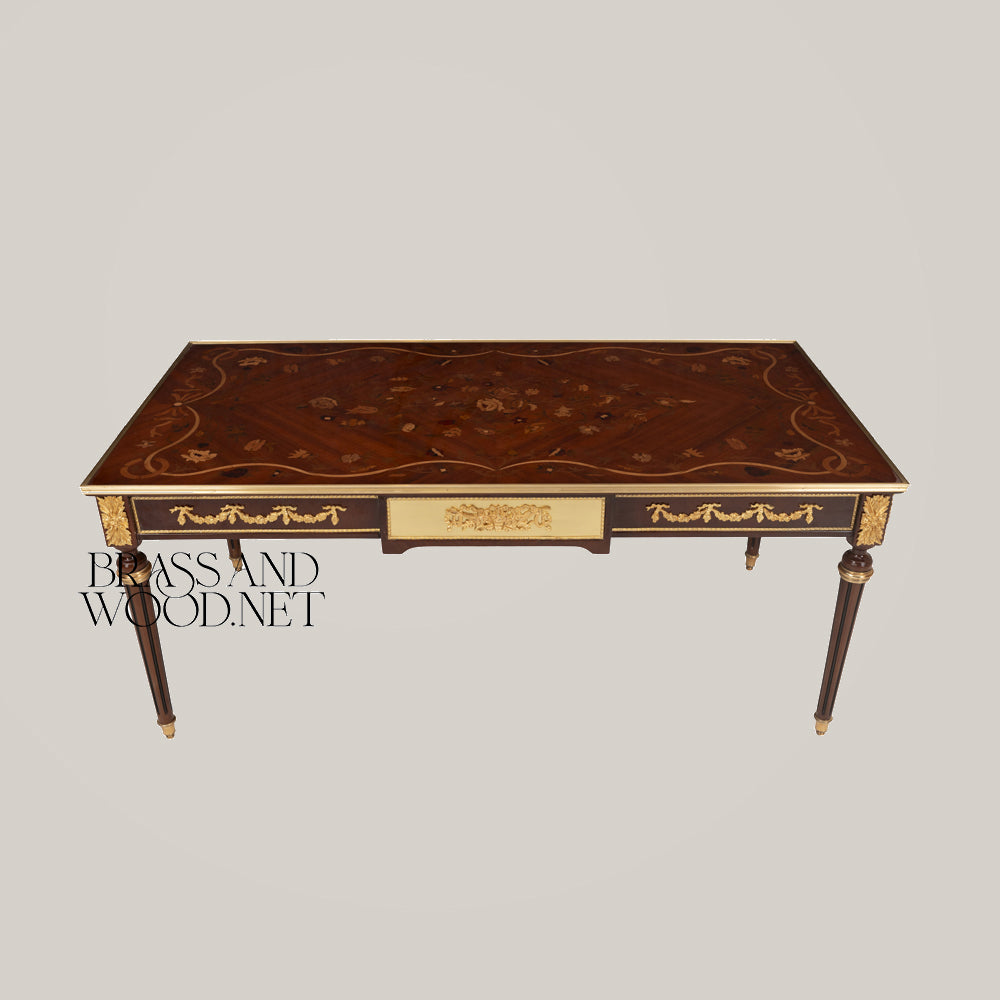 Louis XVI Floral Marquetry & Turned Wood Table Set