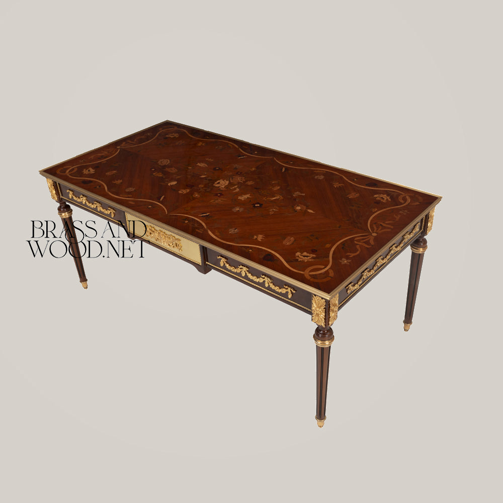 Louis XVI Floral Marquetry & Turned Wood Table Set